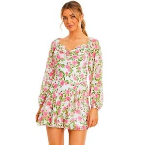 Honey & Rosie NWT Juniors L Pink Floral Romper Feminine Regencycore Rose Print